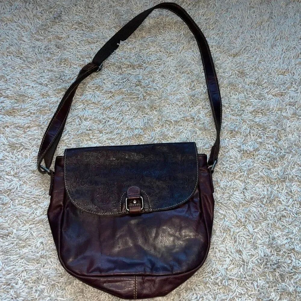 JACK GEORGES Brandy Embossed Flap Leather Crossbody Purse Bag